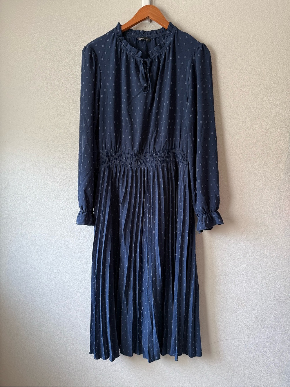 Pretty Garden Navy Long Sleeve Pleated Midi Dress